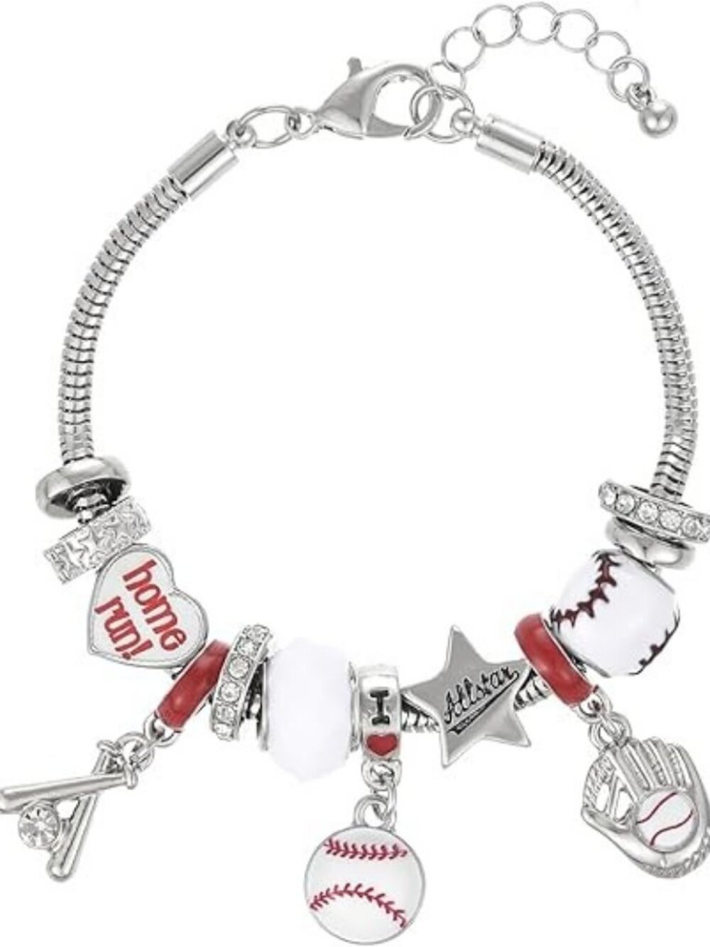 Silver Baseball Sport Bracelet  Cute Game Day Adjustable Snake Chain Bracelet